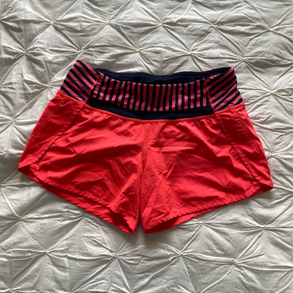 Lululemon Running Shorts pink orange navy lightweight athletic shorts